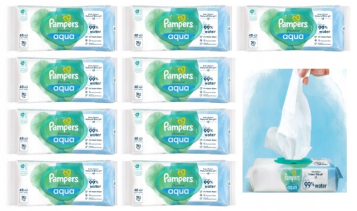 PAMPERS Harmonie AQUA Chusteczki nawilżane dla dzieci op. 9x48 szt