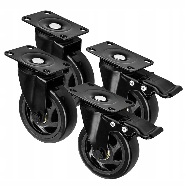 KÓŁKA OBROTOWE Z HAMULCEM 100 MM ZESTAW JEZDNY DO 500 KG DO MEBLI