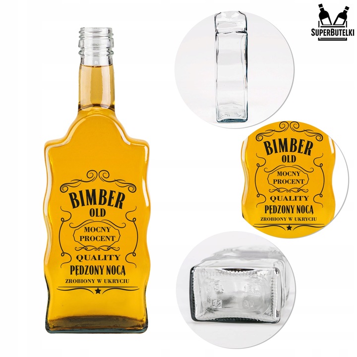 5x BUTELKI na BIMBER NALEWKI WÓDKĘ WHISKY z NADRUKIEM Butelka FALA 500 ml