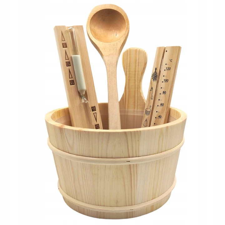 Zestaw Akcesoriów Do Sauny Nr1 Ceber Chochla Termometr Klepsydra