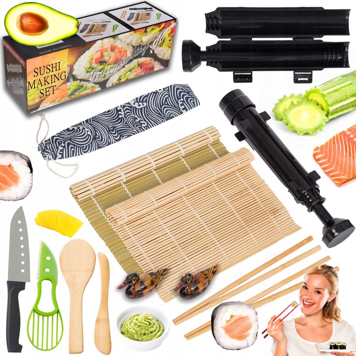 ZESTAW MASZYNKA DO ROBIENIA SUSHI Z ROLKA MATA AKCESORIA DO SUSHI BAZOOKA