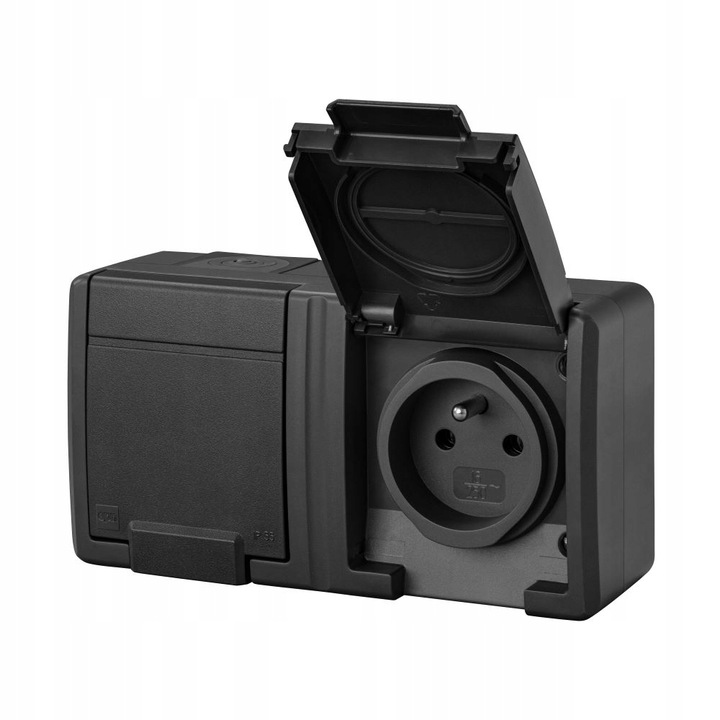 GNIAZDO HERMETYCZNE PODWÓJNE AQUANT 2K 2x2P+Z IP55 ANTRACYT EPN