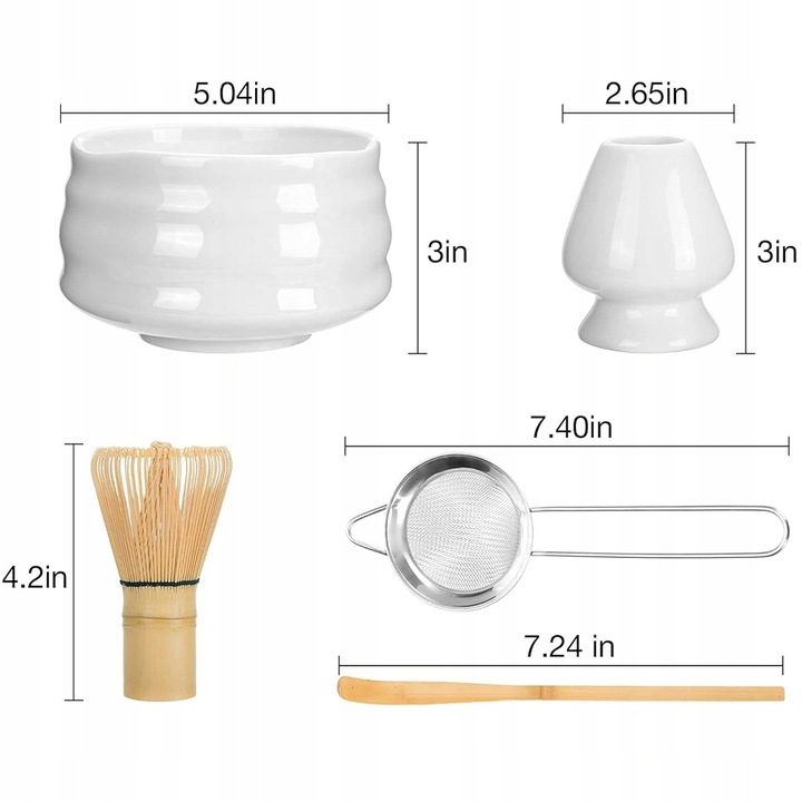 Zestaw Do Herbaty Matcha 5 Elementów Bambusowo-Ceramiczny