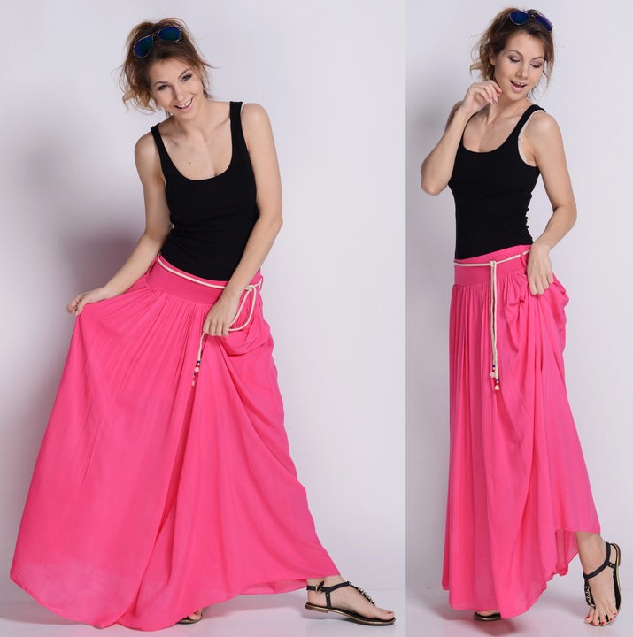 NEW LEKKA Długa zwiewna SPÓDNICA MAXI ściągacz SML