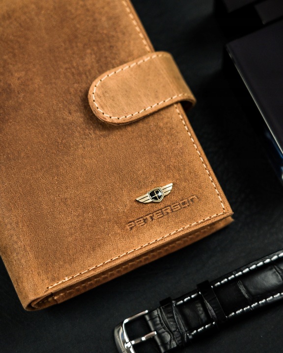 PETERSON modny portfel męski skórzany nubuk RFID na prezent