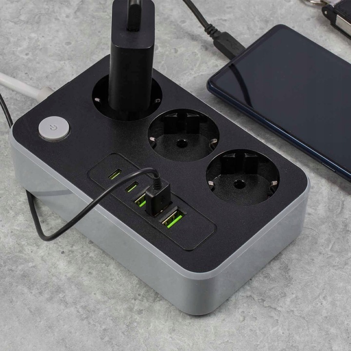 Przedłużacz Listwa zasilająca 3 metry 3 gniazda 5x ładowarka USB USB-C
