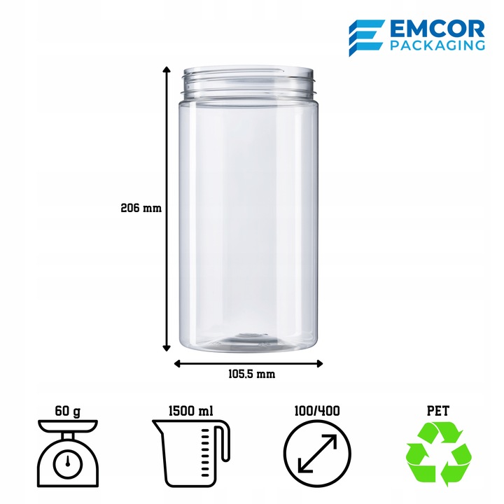 Pojemniki Kuchenne 1.5L 12 szt. – Słoiki PET na Żywność Makaron Przyprawy