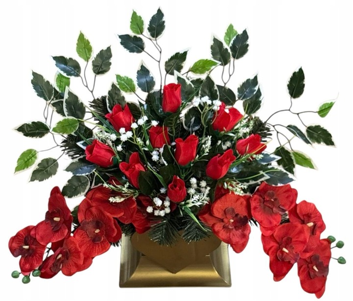 KOMPOZYCJA CMENTARZ STROIK GRÓB BUKIET SZTUCZNY WIĄZANKA SERCE RÓŻE STANPOL