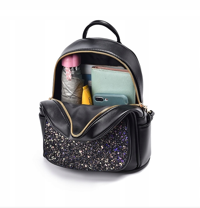 Plecak miejski błyszczący ozdobne kocie uszy dużo kieszeni pojemny