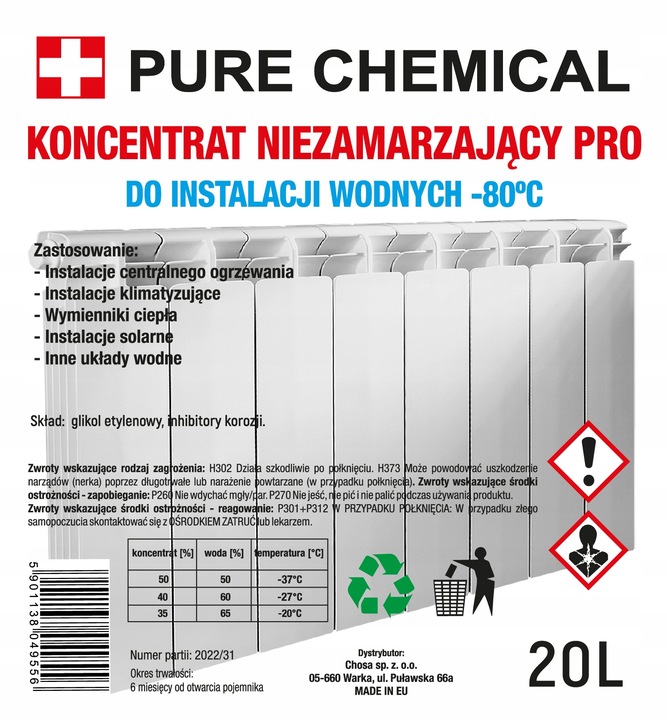 KONCENTRAT GLIKOL ETYLENOWY DO C.O. -80°C PRO 20L