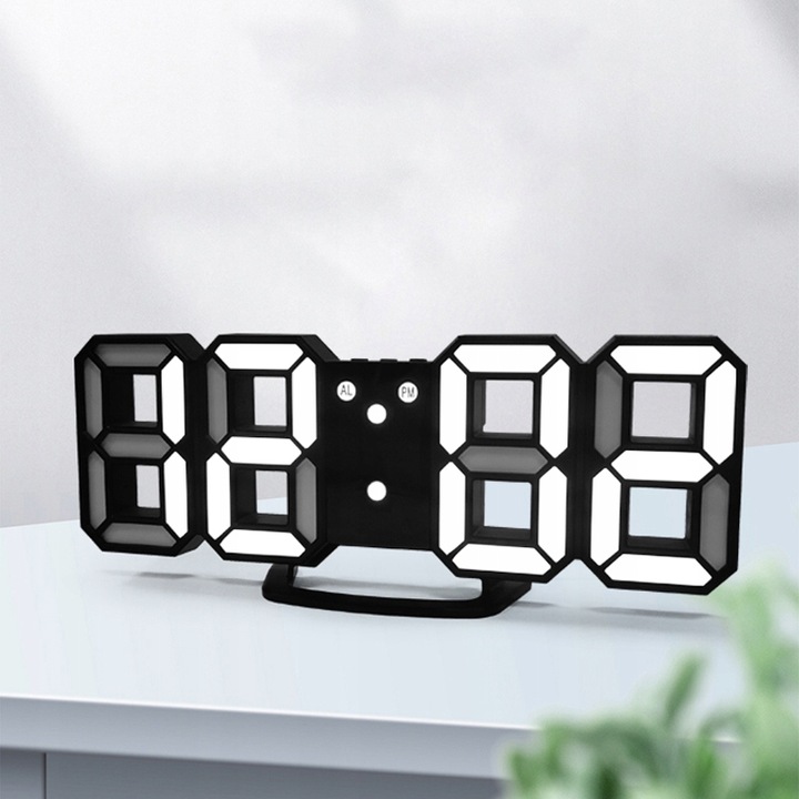 ZEGAR ELEKTRONICZNY WYŚWIETLACZ LED BUDZIK TERMOMETR ALARM DATA CZARNY