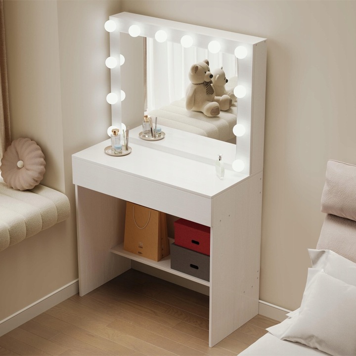 TOALETKA KOSMETYCZNA MAKIJAŻU WIZAŻU Z LUSTREM LED NOWOCZESNA LOFT GLAMOUR