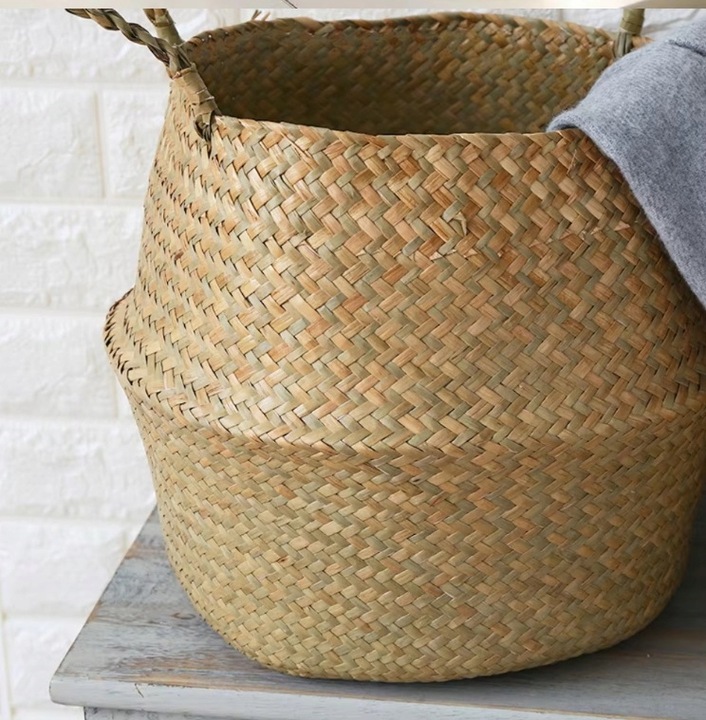 DUŻY KOSZ Z TRAWY MORSKIEJ PLECIONY WIKLINOWY OSŁONKA NA DONICĘ DO