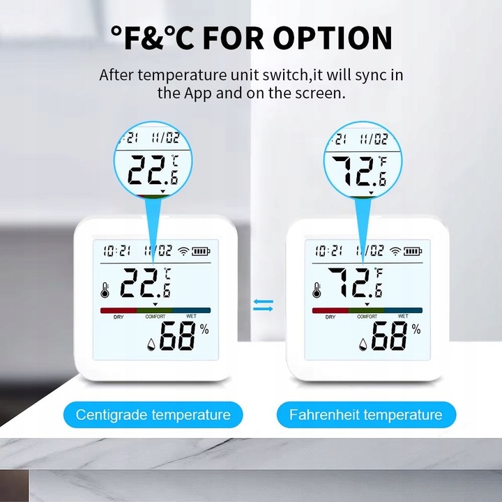 Termometr Czujnik Temperatury Wilgotności i Zegar TUYA SMART LIFE WIFI LCD