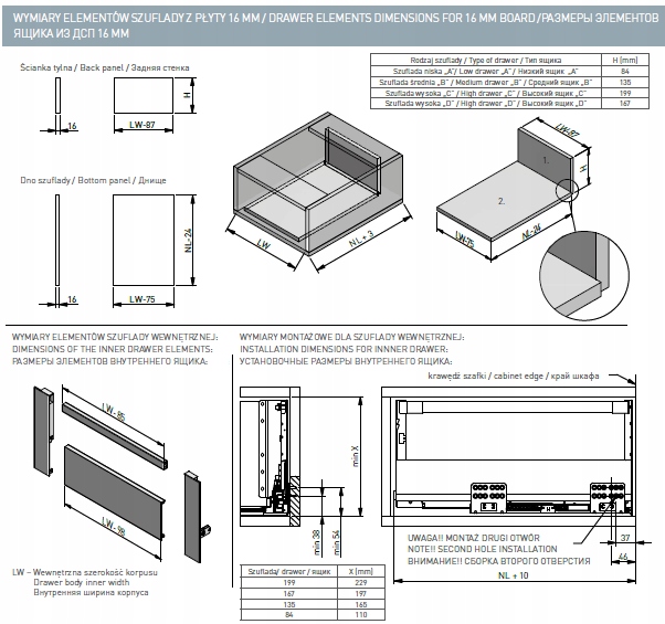 SZUFLADA GTV MODERN BOX PRO WYSOKA H199 L500 CICHY DOMYK WYSUW BIAŁA