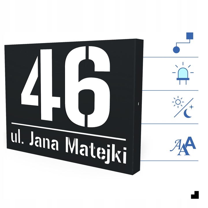 PODŚWIETLANY NUMER NA DOM TABLICZKA ADRESOWA LED 40X30 cm CZUJNIK ZMIERZCHU