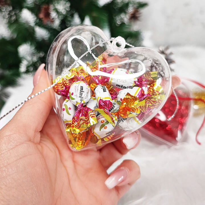 SERCA BOMBKI AKRYLOWE PLASTIKOWE BOMBKA SERCE PRZEŹROCZYSTA DECO 8cm 10szt