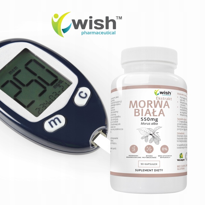 MORWA BIAŁA ekstrakt Z MORWY 550mg wsparcie: POZIOM CUKRU CUKRZYCA 90k WISH