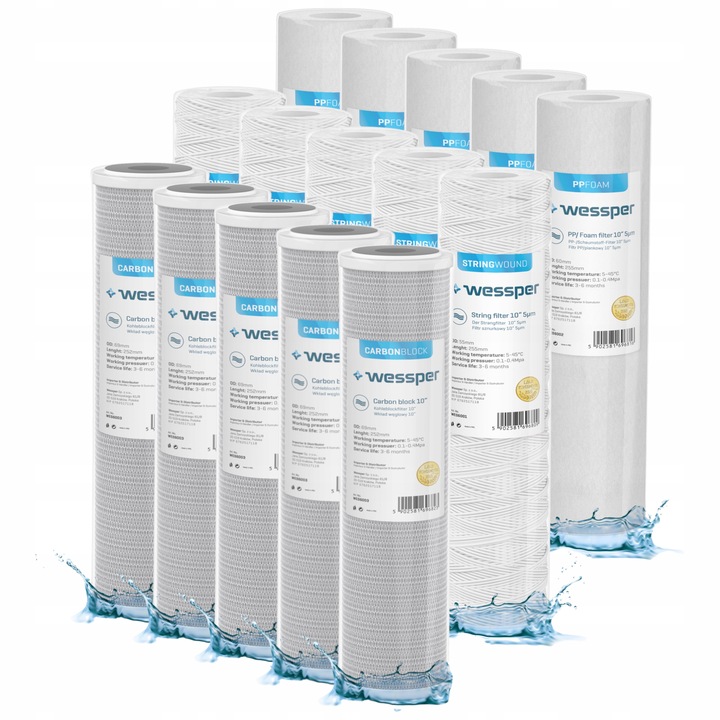 Filtr wkład do filtracji wstępnej wody 10 cali węglowy PP sznurkowy