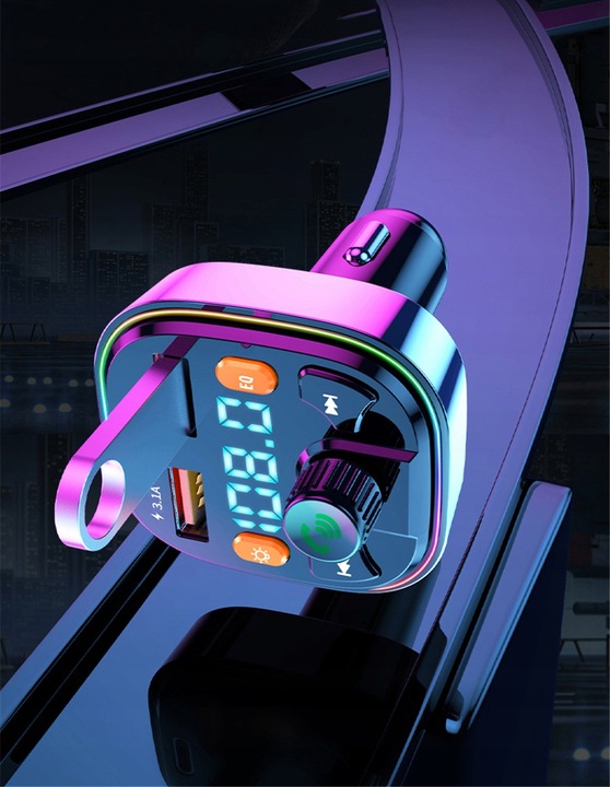 TRANSMITER FM BLUETOOTH 5.0 ŁADOWARKA QC 3.0 PD 20W RGB 2x USB USB-C