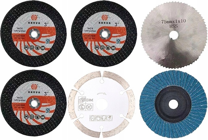 SZLIFIERKA KĄTOWA DO CIĘCIA AKUMULATOROWA 19500 RPM 6 TARCZ ZESTAW 2x