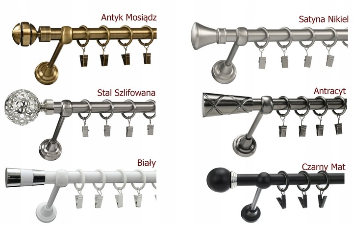 KARNISZ pojedynczy 19mm / 220 cm LUXURY CICHE KÓŁKA wzory 6 KOLORÓW