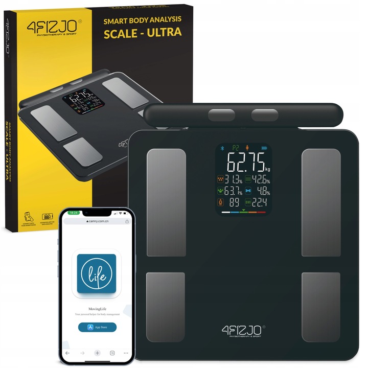 WAGA ŁAZIENKOWA ANALITYCZNA ELEKTRONICZNA POMIAR TŁUSZCZU BMI SZKLANA SMART