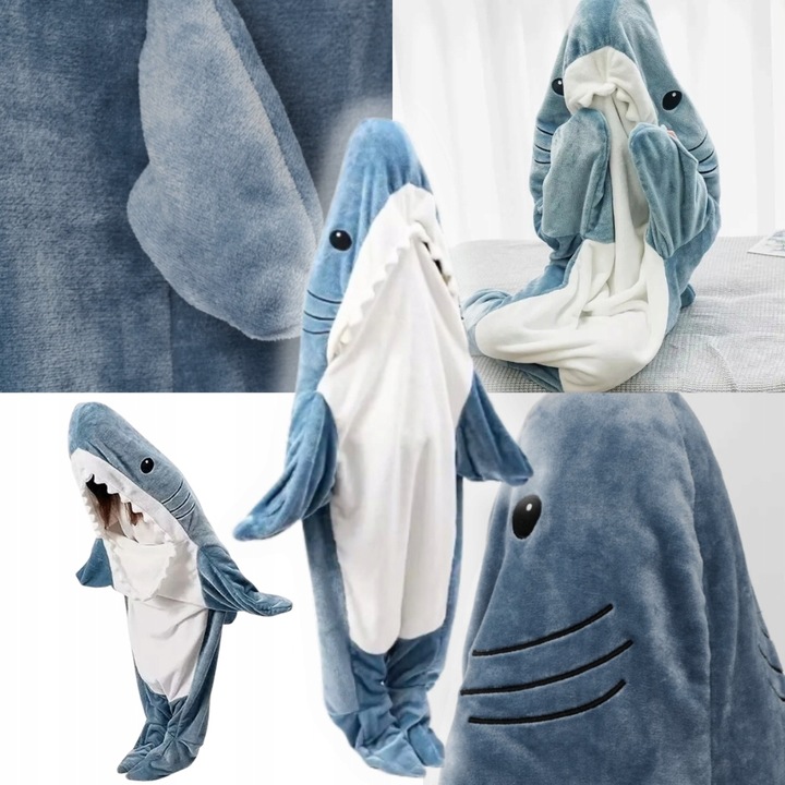 Koc rekin śpiwór przebranie shark prezent miły ciepły rozmiary kostium xl
