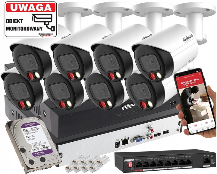 Top Zestaw monitoringu do dużego Domu IP 8 Inteligentnych Kamer Dahua 8MPx