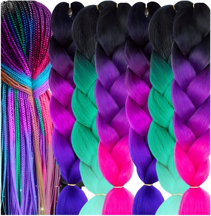 6X WŁOSY SYNTETYCZNE DO WARKOCZYKÓW OMBRE ZESTAW WŁOSÓW DOCZEPY 130CM