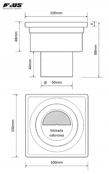 WPUST PODŁOGOWY NIERDZEWNY 10X10 ODEJŚCIE PIONOWE FI50 ANTYZAPACH INOX