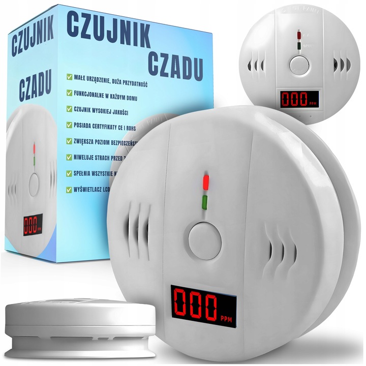 CZUJNIK CZADU TLENKU WĘGLA LCD DETEKTOR CO ALARM WYKRYWACZ CERTYFIKOWANY