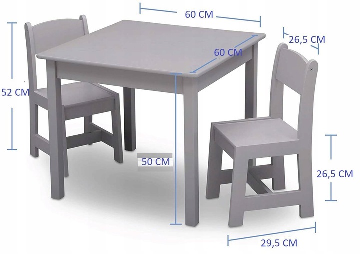 BIAŁY STOLIK DREWNIANY STÓŁ 2 KRZESEŁKA DLA DZIECI MEBLE