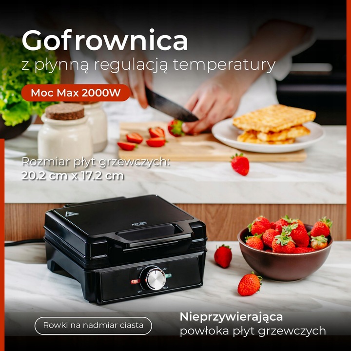 GOFROWNICA 2000W XXL 2 Duże Gofry Regulacja Temperatury NON-STICK