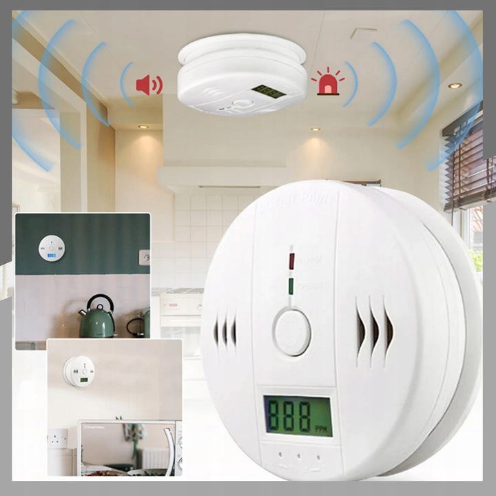 CZUJNIK CZADU TLENKU WĘGLA CO BEZPRZEWODOWY LCD DETEKTOR GŁOŚNY