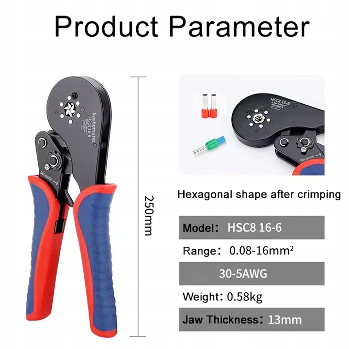 16-6 Szczypce zaciskowe 0.08-16mm² Sześciokątne narzędzie do