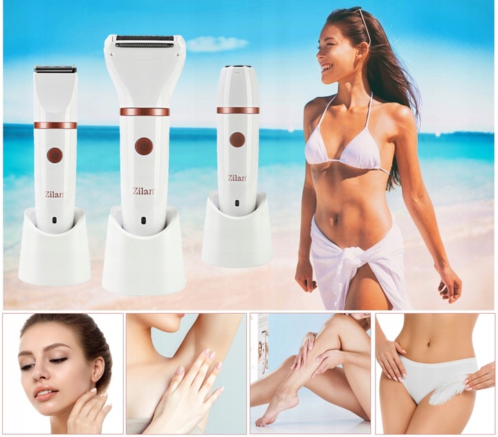 GOLARKA DAMSKA DEPILATOR DO CIAŁA BIKINI NÓG PACH WODOODPORNA USB 3W1