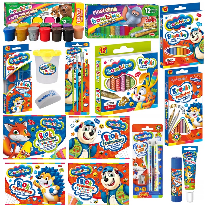 WYPRAWKA SZKOLNA XXL DLA KLAS 0-3 BAMBINO, ZESTAW 19 PRZYBORÓW SZKOLNYCH