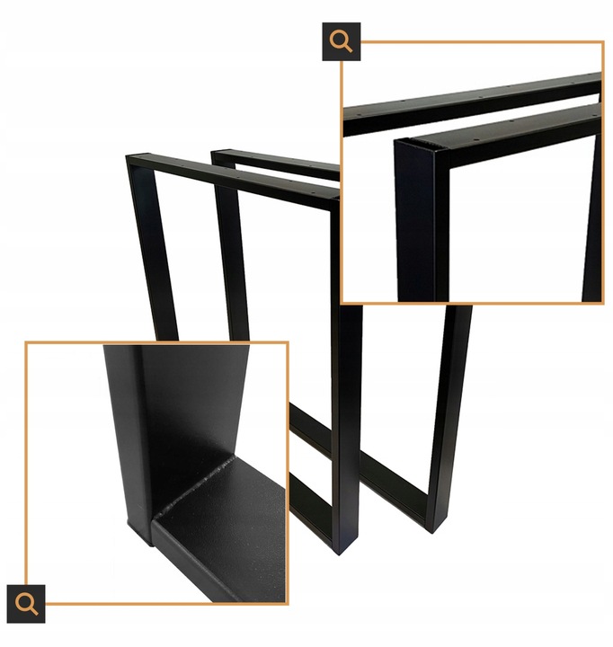 NOGI DO STOŁU BIURKA METALOWE CZARNE 80x72 CM PROFIL 6x2 CM LOFTOWE 2