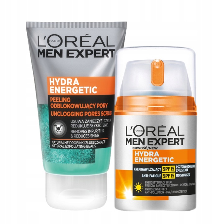 Krem z SPF 15 + Peeling Do Twarzy Dla Mężczyzn Zestaw Loreal Men Expert