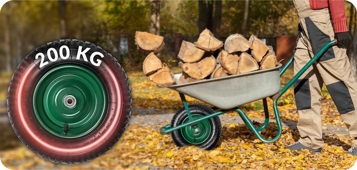 KOŁO KÓŁKO DO TACZKI TACZEK MOCNE Z DĘTKĄ POMPOWANE 4.80/4.00-8 + OŚKA