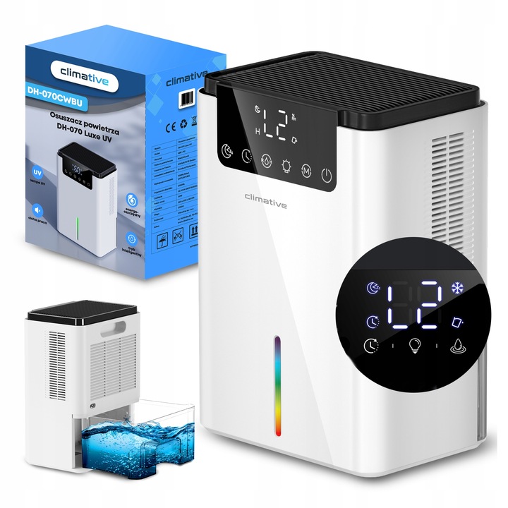 Cichy Pochłaniacz Wilgoci XXL Osuszacz Powietrza LUXE 2000ML LED+UV do domu