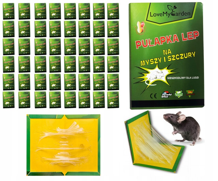 Zestaw 50 Lep na Myszy Szczury Myszołapka Mocna Łapka Lep Silny Klej