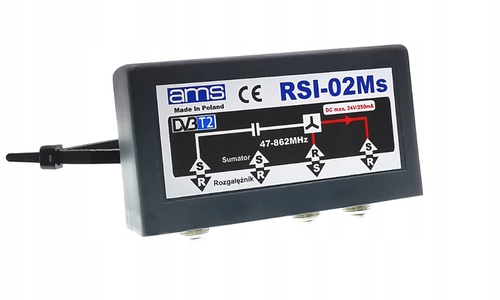 Rozgałęźnik do 2 TV sumator antenowy DVB-T2 zewnętrzny RSI-02Ms AMS