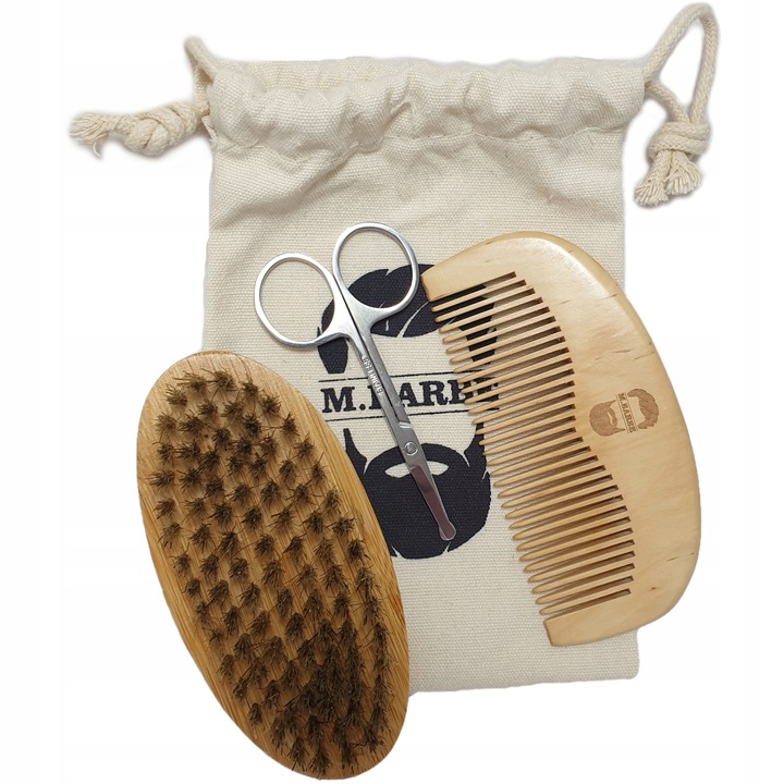 Zestaw Kosmetyków do Pielęgnacji Brody z Kartaczem i Nożyczkami + ETUI