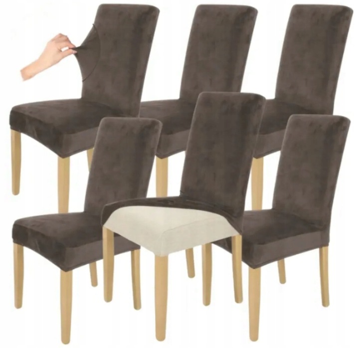 6 SZT POKROWIEC NA KRZESŁO POKROWCE KAKAOWY BRĄZ ELASTYCZNY GRUBY