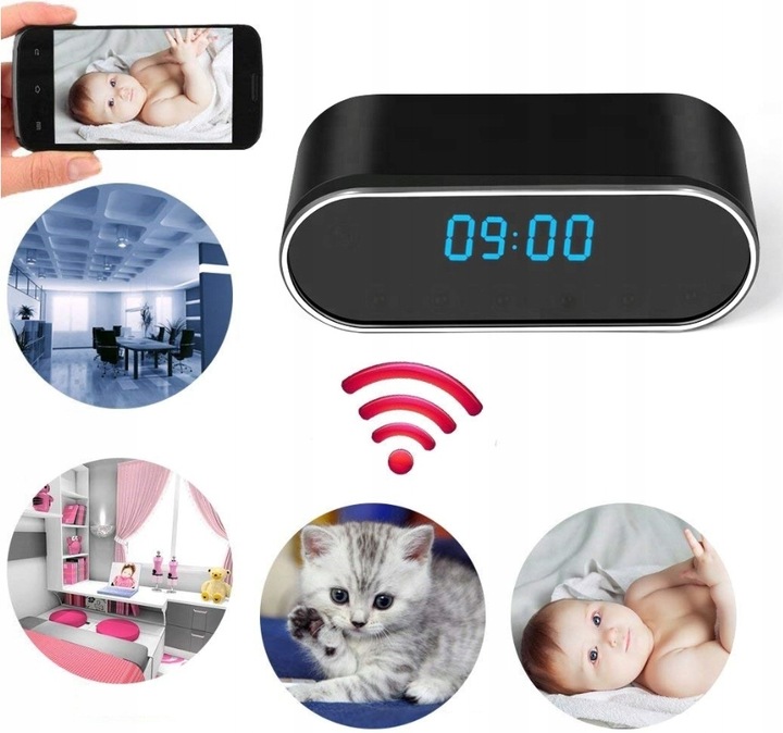 MINI KAMERA SZPIEGOWSKA UKRYTA BUDZIK ZEGAR WIFI FULL HD PODGLĄD NA