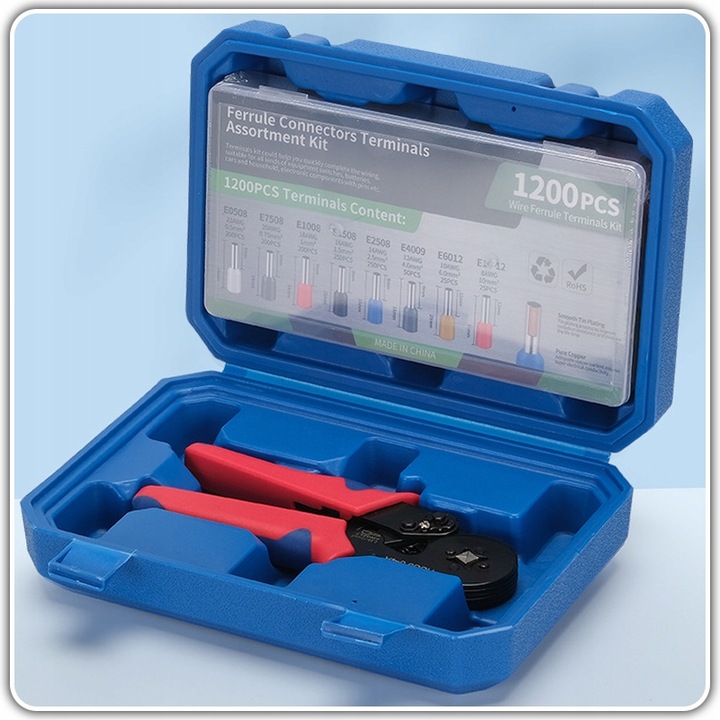 ZACISKARKA TULEJEK KONEKTORÓW PRASKA KOŃCÓWEK KABLI + 1200 SZT WALIZKA