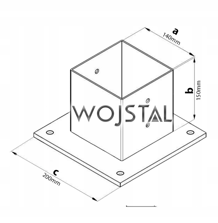 PODSTAWA SŁUPA DO PRZYKRĘCANIA 14x14cm OCYNKOWANA 2 mm | KOTWA