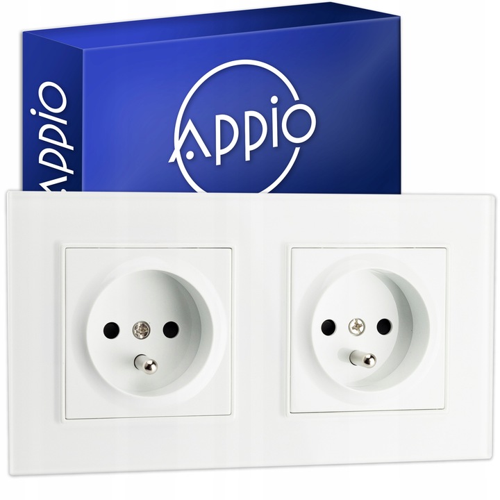 Kontakt BIAŁE GNIAZDKO ELEKTRYCZNE 2 z bolcem podwójne FI60 RAMKA SZKLANA